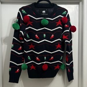 American Stitch Navy Holiday Sweater with Pom Poms